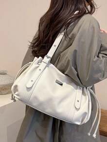 Shoulder Bag With Rivet Decoration, Detachable Shoulder Strap And Zipper Closure, Cool Style Underarm Bag, Women's Bag, Unique Niche Design, Suitable For Daily Outings, Dates, Commuting And Casual Crossbody Wear - Beige - View 7