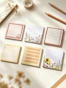 4PCS Vintage Floral Print Sticky Notes, Cute Self‑Adhesive Memo Pads For Journal Office School Supplies,Cute Aesthetic Printed Design, Great For Decorating Journals, Notebooks And Planners - Multicolor - View 4