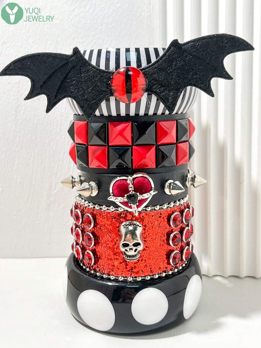 Sweet & Cool Subculture Acrylic Wide Bracelet Collection Y2K Gothic Bat Demon Eye Cross Skull Rivet Hot Girl Wristband Accessory - Multicolor a - View 1
