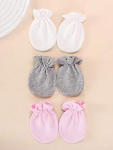 3 Pairs Newborn Solid Color Anti-Scratch Mittens, Soft Breathable Pure Cotton Elastic Cuff Anti-Scratch Mittens, Suitable For Baby Boys And Girls Daily Sleep And Home Use - 3Pcs - View 4
