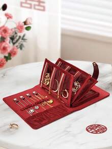 CASEGRACE 1pc Velvet Travel Jewelry Book Organizer, Portable Fold‑Out Jewellery Storage Case For Necklaces Earrings Rings Bracelets, Wedding Bridal Gift Jewelry Holder - Multicolor - View 11