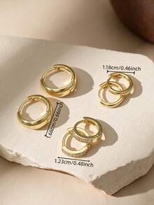 CHICAT 3 Pairs Elegant Petite Earrings Set, Stackable Mini Micro Hoop Earrings, Rose Gold Smooth Plain Hoop Earrings, Half-Set Zirconia Stackable Earrings, Minimalist Style Delicate Daily Women's Jewelry - Gold - View 5