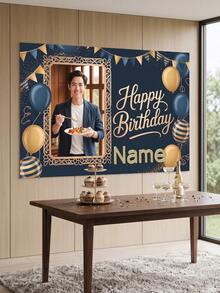 1pc - Customized Birthday Celebration Backdrop, Customized Blue & Gold Theme Printed Poster - Personalized Gold & Colorful Confetti And Star Decorations, Suitable For Celebration Party, Birthday Gathering, Home Decor Background, Customizable Anniversary, Personalized Birthday Party, Customized Photo And Name Poster - Multicolor - View 5