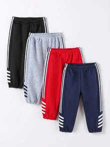 Bhchntiy 4pcs Celana Jogging Kasual Modis Motif Garis-garis Warna Polos untuk Bayi Laki-laki Musim Gugur/Dingin - MultiWarna - View 1