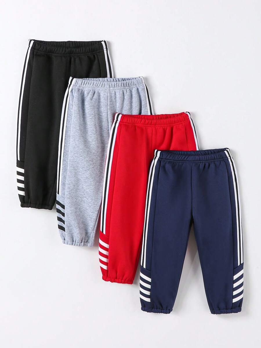 Bhchntiy 4pcs Celana Jogging Kasual Modis Motif Garis-garis Warna Polos untuk Bayi Laki-laki Musim Gugur/Dingin - MultiWarna - View 1