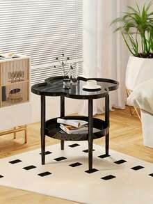 Matte Coffee Table 3 Colors Available 1pc Modern Minimalist 2-Tier Storage Coffee Table - Space-Saving Living Room, Office And Bedroom Multi-Functional Desk - Compact Design, White, Beige, Green, Black, Office Decor And Accessories, Independent Furniture, Easy To Clean Surface - Multicolor - View 8