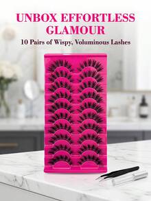 10 Pairs Demon Spike False Eyelashes, Transparent Stem, Soft Synthetic Fiber, Lightweight & Reusable, Exaggerated Big Eye Style, Suitable For Cosplay Party, Adhesive False Eyelashes, Doll Eyelashes - Black - View 5