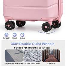 3 Piece Suitcase Set ABS Hard Shell Lightweight Small Cabin Suitcase, Carry On Luggage With Travel Backpack, Double Spinner Wheels For Man, Woman-Pink - Light Pink - Backpack - View 5