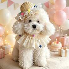 Outdoor Pet Sun Hat, Adjustable Pet Sun Hat, Breathable UV Protection Hat, Mini Sunshade Design, Suitable For Camping, Beach Activities, And Daily Sun Protection For Cats And Dogs, Pet Accessories, Photo Decoration Accessories - White - View 3
