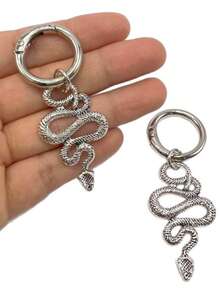 1PC Vintage Snake-Shaped Keychain Pendant Shoe Charm Bag Accessory, Dark Series Boots Shoe Buckle Decor, Halloween Party Gift - Multicolor - View 1