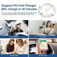 USB C 轉 Lightning 充電線，相容 iPhone 充電器，MFi 認證快充線，相容 iPhone 14/13/12/11 X XS XR 8 Plus 等機型，USB 充電線相容 iPhone 11 12 13 14 6 6S 7 8 Plus X XR Pro Max，適用 PC 耳機充電數據線，Apple 手機快充數據線閃充線 - 白色 - 查看 12