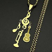 Treble Clef Pendant Necklace For Musicians Music Note Guitar Trumpet Charms Stainless Steel Chain Rock Hiphop Jewelry Gift - Necklace - View 8