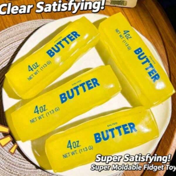 1pc Butter Stick Squeeze Toy, Soft Rubber Non-Slow Rebound, Realistic Butter Block Shape, Stress Relief Squishy, Children Office Sensory Gift, Valentine's Day Christmas Decoration