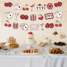 3pcs Casino-Themed Bachelorette Party Banners - Lucky In Love Banner, Las Vegas Bachelorette Party Decoration, Cute Cherry Casino Photo Backdrop, Perfect For Weddings, Elopement Weddings, Bachelorette Parties, Anniversaries, Room Decor, Wall Hanging - Multicolor - View 1