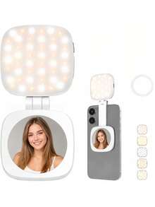 Magnetic Selfie Fill Light Compatible With MagSafe, Rechargeable LED Fill Light With Mirror, CRI≥95, 5 Color Temperatures, Foldable Ring Light - Aaaa - View 2