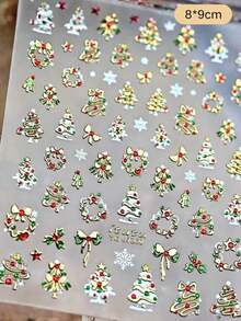1/2pcs Mini Leaf & Flower Wreath Printed Decorative Stickers + Tweezers Set, Multiple Options Green & Gold Color Small Tree Bow Snowflake Pattern Waterproof Self-Adhesive Decor, Universal For Glass Cups Laptop White Speakers, Portable Items Luxury Atmosphere Beautifying Stickers - Christmas Fairy Tale Stickers - View 8