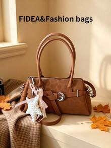 Tas Bahu Wanita, Warna Polos PU dengan Desain Elemen Motif Leopard, Dekorasi Tali Logam, Elegan dan Serbaguna, Dilengkapi dengan Gantungan Bintang yang Dipersonalisasi, Cocok untuk Bepergian, Berbelanja, Kencan, Pemberian Hadiah, dan Lainnya - Coklat - View 10