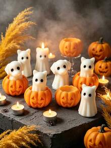 1Pc Cartoon Ghost Pet Pumpkin Scented Candle, Halloween Table Home Decor Gift - 2pcs - View 5