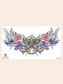 1pc Waterproof Butterfly Rose Tattoo Sticker, 32*19cm, Colorful Mandala Flower Chain Print Temporary Tattoo, Cool Pattern, Waterproof Non-Reflective, Easy To Use, Suitable For Women's Back, Chest And Other Areas, Lasts 3-7 Days, Essential For Parties And Music Festivals - Black - View 6