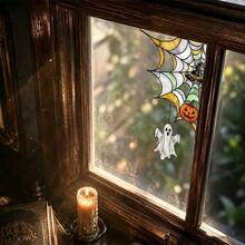 1/3pcs Glass-Style Spiderweb Window Film, Electrostatic Adsorption, Reusable, With A Hanging Ghost Design, Suitable For Halloween Decorations In Bedrooms, Kitchens, And Living Rooms. - Multicolor - View 2