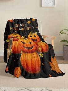 1pc Soft & Comfortable Halloween Flannel Blanket, 2D Printed Blanket For Office Nap, Sofa & Bed Decor, Outdoor Camping Leisure Blanket, Perfect Gift For Family & Friends - Multicolor - View 3
