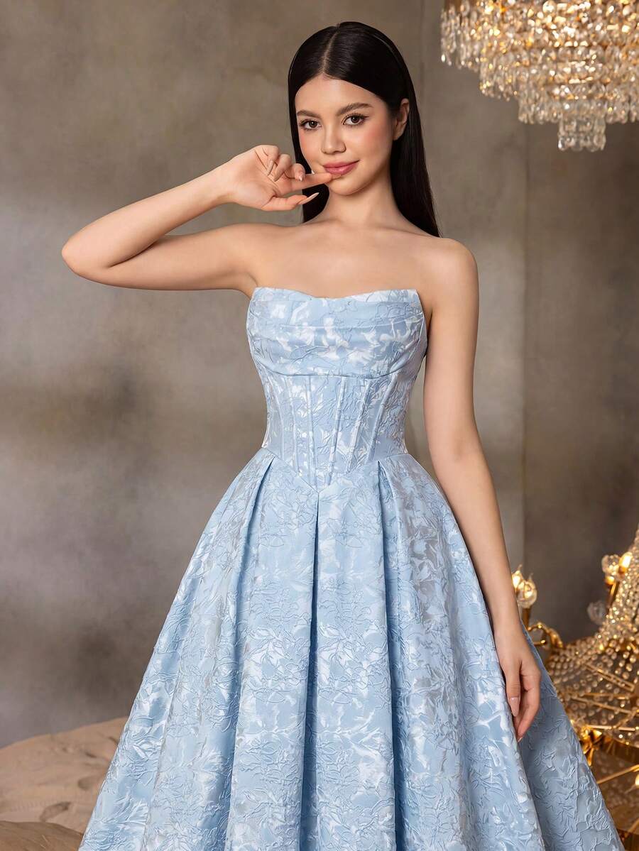 ALISA&LEO Charming Heart-Neckline Embroidered Ball Gown, Suitable For Teenagers, With Boned Bodice And Lace-Up Back Design, Perfect For Banquets, Events, Celebrations And Parties - Baby Blue - View 1