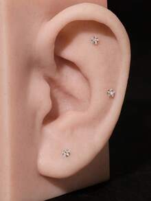 1pc 16G Stainless Steel Zirconia Star Flat Back Screw Stud Earring | Stackable Earring | Cartilage Earring | Lobe Earring | Helix Earring (Not A Pair) - Zirconia Star - View 6