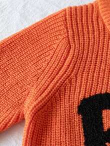 Boys Cute Solid Color Ghost Embroidery Knit Pullover Sweater, Suitable For Halloween, Daily Wear, Vacation, Spring, Autumn, Winter - Orange - View 7