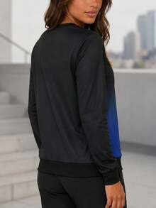 Sweatshirt Olahraga Lengan Panjang Leher Bulat Minimalis Warna Gradien untuk Wanita - Hitam - View 6