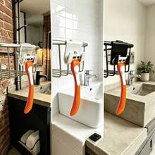 2/4pcs No Drill Bathroom Shelf Hooks, Hanging For Razor Holder, Shower Caddy Storage Organizer, Plastic Hook For Razor, Toothbrush, Bath Sponge, Loofah, Washcloth, Cleaning Brush, Sink Rack, Cabinet Basket Additions, Black White Clear - One Size Fits All - View 9