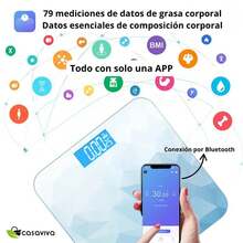 Báscula electrónica digital LED para pesaje preciso, Carga USB, no se necesita baterías, encendido y apagado automático, Se puede conectar a un teléfono móvil por Bluetooth.Después de descargar la aplicación, se pueden medir 79 datos corporales. - Azul - Ver 2