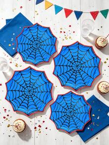 12/24/48pcs Spider Web Paper Plates, Blue & Red Spider Web Shaped Disposable Plates, Spider Theme Party Supplies, Halloween Party Tableware, Suitable For Birthday Celebration, Costume Party, Horror Gathering, Cake Dessert Snack Serving Table Decoration - Spider Web - View 7