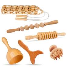 1/6pcs Wooden Massage Tool Set, Wooden Massager Set, Manual Massage Tools, Suitable For Legs, Waist, Shoulders, Arms, Back, Full Body Massage Tools, Wooden Massage Roller, Suitable For Home And Office - Apricot - View 1