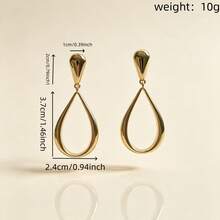 1 Pair Luxury Gold-Plated Hollow Teardrop Dangle Earrings, Large Geometric Drop Earrings, Women's Daily Party Jewelry Gift - Gold - View 3