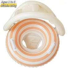 Infant Swim Ring With Detachable Sun Canopy, Rabbit And Bear Print Inflatable Design With Handles, UV Protection Sunshade To Protect Baby's Skin, Buoyant Structure Suitable For Pool And Beach, Cute Healing Style Loved By Babies, Leisure Water Play Relaxation And Stress Relief, Thoughtful Summer Children's Day Gift - Multicolor - View 19