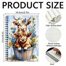 Highland Cow Floral Notebook, 2 Cows Notebook, 30 Sheets/60 Pages Lined Blank Notebook, Journal, Ideal Gift For Back To School And Christmas - A5 - View 4