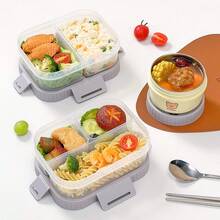 2/3/4 Compartments Portable Square Plastic Lunch Box With Handle, Microwavable Divided Bento Box, Leak-Proof Fruit Salad Food Storage Container, Reusable Large Capacity Lunch Container For Student Adult Use In Home, School, Office, Camping, Picnic - Multicolor - View 8