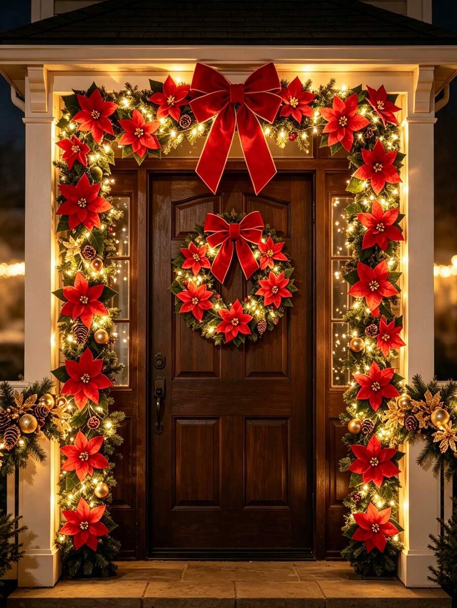 1 Buah Lampu Hias Natal Bunga Merah, Panjang 87,7 Inci (Sekitar 2,1 Meter), Lampu Dekoratif Natal Merah, Dengan 10 Lampu Bunga Merah Besar LED, Lampu Hias Gantung, Digunakan Untuk Pesta Festival, Jendela, Dekorasi Ulang Tahun Keluarga, Pernikahan, Dekorasi Meja - Merah - View 1