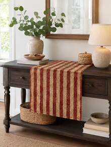 1PC Vintage Red Stripe Linen Table Runner, Beige Burgundy Rustic Farmhouse Table Runner, Classic Woven Look Dining Table Centerpiece Decor For Kitchen, Dining Room, Thanksgiving, Christmas, Holiday Party And Everyday Home Decoration - Distressed Stripes - View 4