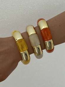 3pcs/1pc Vintage Elegant Casual Bohemian Style Women's CCB Plain Round Bangle And Multicolor Acrylic Elastic Bracelet For Daily Wear, Party, Spring/Summer Beach Vacation And Travel - Colorful - View 5