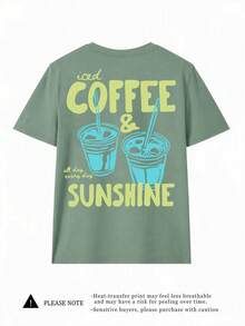 COFFEE CLUB Graphic T-Shirt, Women's Casual Round Neck Short Sleeve T-Shirt, Suitable For Summer, Vacation, Beach - Green - View 3