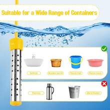 1500W High Power Immersion Heater, Heating Rod With Auto Shut-Off And Burn Protection, Portable Water Heater, Yellow - View 10