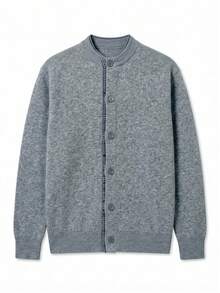 ANDREILEE Men's Fashion Casual Versatile Solid Color Minimalist 2 In 1 Button Cardigan Round Neck Long Sleeve Loose Ribbed Top Autumn/Winter Jacket - Grey - View 6