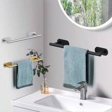 Baofeng Self-Adhesive Towel Rack For Bathroom, Bathroom Towel Rack, Wall-Mounted Towel Bar, Drill-Free Towel Bar, Silver/Black/Gold Towel Bar, Towel Hook, Shower Towel Rack, Bathroom/Kitchen Accessories, Towel Storage, Bathroom Decor, Storage & Organization, Room Decor - Multicolor - View 4