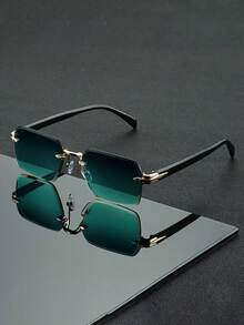 1PC Solid Color Retro Fashion Rimless Fashion Glasses, Summer Eyewear, Personalized Premium Metal Rimless Glasses - Perfect For Vacation, Travel, Street Photography, Hiking, Party, Music Festival, Concert And As An Ideal Gift - Multicolor - View 4