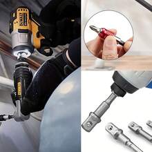 UNISURE 7pcs Set Includes 1/4", 3/8", 1/2" Multi-Size Hex Shank Socket Adapters 3pcs + 50/100/150mm Extension Bars 3pcs + 105 Degree Right Angle Bit Adapter, Minimalist Silver With Right Angle Design, Socket Adapter And Tight Space Drilling Tool, Suitable For Furniture Assembly And Father's Day Gift - Socket + Extension Bar + Ratchet - View 7