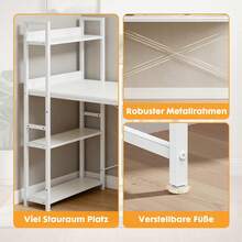 Schreibtisch mit 4-Tier Seitlichem Regal, 120 cm Breiter Computertisch mit Ablage, Stabil Bürotisch mit Metallgestell, Einfache Montage für Home Office - Weiß/140 x 56 x 120 cm - Übersicht 7