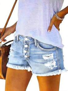 Women's Fashionable Denim Shorts, Suitable For Summer Casual - Light Blue - View 1
