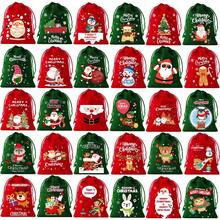 CARRIECUR 30 Buah Kantong Hadiah Natal dengan Tali Serut, Kantong Permen Beludru Merah Hijau dengan Motif Kartun Santa, Rusa Kutub, Manusia Salju, dan Manusia Kue Jahe, Kantong Suvenir Natal untuk Pesta. - View 5