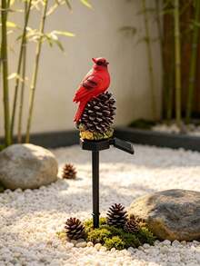 1pc Outdoor Solar Powered LED Red Bird Pine Cone Ground Light, Resin Animal Sculpture Lamp, Waterproof Landscape Lighting, Suitable For Yard Lawn Flower Bed - Multicolor - View 5